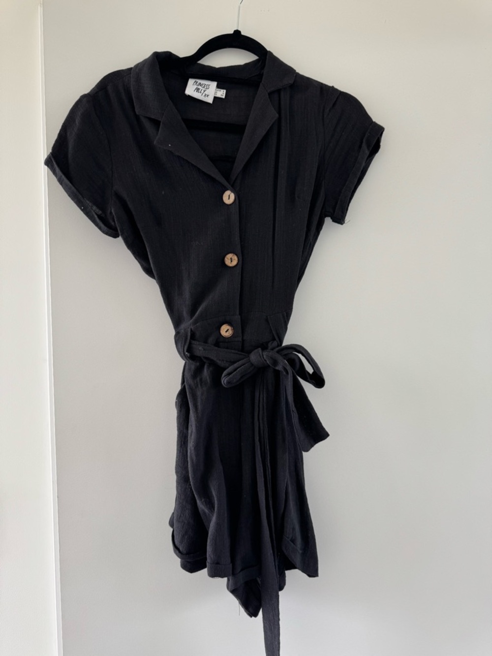 Princess Polly Black Short Sleeve Button-Front romper